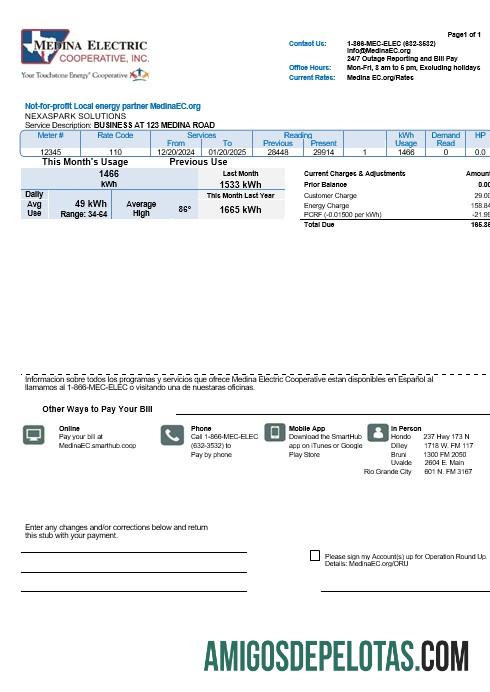 Para baixar modelo de conta de serviços públicos dos EUA Texas Medina Electric em formatos Word e PDF